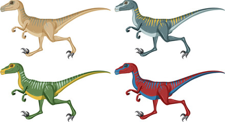A set of velociraptor dinosaurs on white background