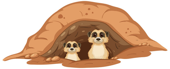 Two meerkats in a hole