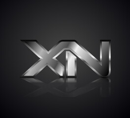 Modern Initial logo 2 letters Silver Metal simple in Dark Background with Shadow Reflection XN