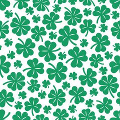 Fototapeta na wymiar Shamrock pattern, St. Patrick's Day background. Shamrock and lucky clover seamless pattern, Vector illustration