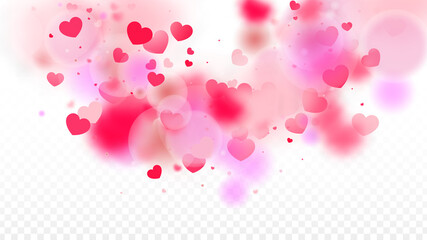 Hearts Confetti Falling Background. St. Valentine's Day pattern. Romantic Scattered Hearts Design Element. Love. Sweet Moment. Gift. Cute Element of Design for Sales or Celebration.
