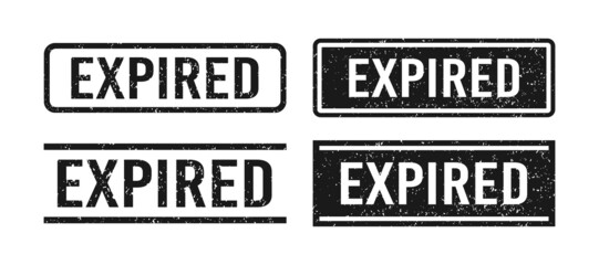 Black grunge expired rubber stamps. Expiration date stamps. Grunge vintage square labels. Set of vector illustrations isolated on white background.