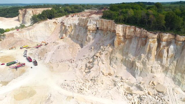 Grand view from the drone on the basalt quarry. Filmed in 4k video.