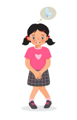 cute little girl need to pee holding urinary bladder want to go to toilet