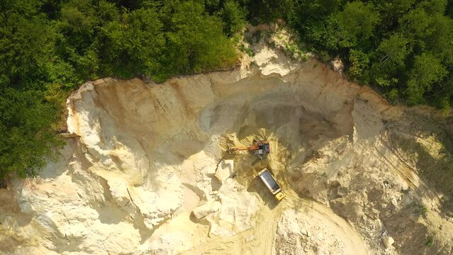 Grand view from the drone on the basalt quarry. Filmed in 4k video.