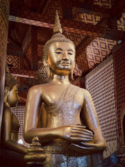 Ancient buddha statue in wat Thai or Thai temple. Giant Buddha god worship, Asian architecture art...
