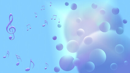 音楽のイメージ、音符と浮遊する球体のバックグラウンド