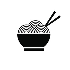 bowl of noodles and chopsticks icon vector, food theme, flat, isolated