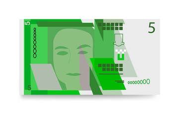 Gibraltar Pound Vector Illustration. Gibraltar money set bundle banknotes. Paper money 5 GIP. Flat style. Isolated on white background. Simple minimal design.