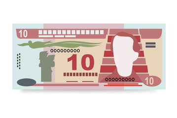 Guatemalan Quetzal Vector Illustration. Guatemala money set bundle banknotes. Paper money 10 GTQ. Flat style. Isolated on white background. Simple minimal design.