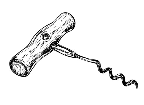Hand drawn corkscrew illustration in sketch style isolated on white background. Vector illustration. Vintage style
