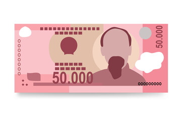 Vietnam Dong Vector Illustration. Vietnamese money set bundle banknotes. Paper money 50000 VND. Flat style. Isolated on white background. Simple minimal design.