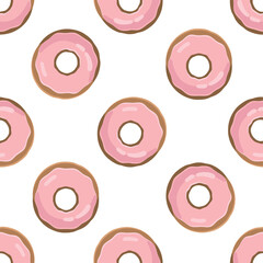 Donut seamless pattern. Pink Doughnut texture illustration. Fast food illustration in flat style.