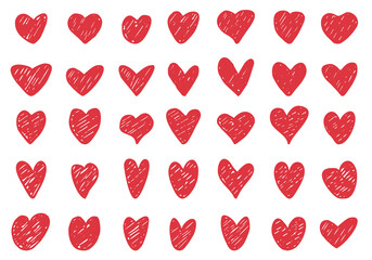 Set of hand drawn hearts. Hand drawn rough heart marker isolated on white background. Vector illustration for your graphic design