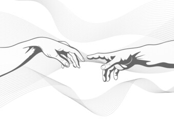 Adam and God hands. Vector illustration - obrazy, fototapety, plakaty