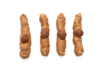 chocolate meringue stick on white background