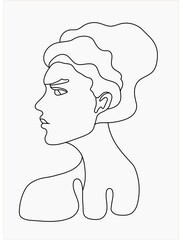 Woman's face in one line art style.Continuous line art in elegant style for prints, tattoos, posters, textile, cards etc. Beautiful woman face Vector illustration