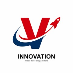 Letter V with rocket logo vector design. Suitable for technology, education, corporate identity, initial, posters and labels.