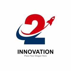 Number 2 with rocket logo vector design. Suitable for  technology, education, corporate identity, initial, posters and labels