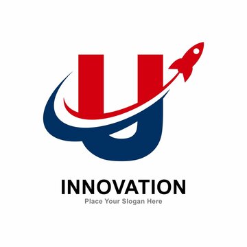Letter U with rocket logo vector design. Suitable for technology, education, corporate identity, initial, posters and labels.