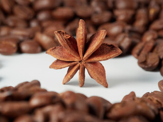 Coffee beans isolated on white background with copyspace for text. Coffee background or texture concept.