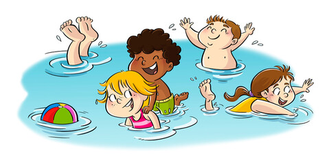 Illustration friends children playing in the water