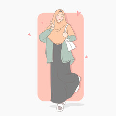 beauty hijab girl with a bag