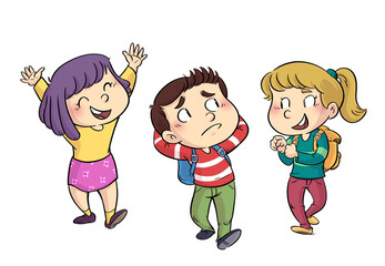 illustration of children friends walking to school