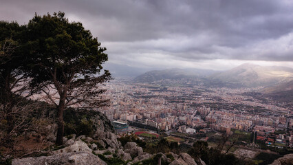 Hiking on Monte Pellegrinon on Sicily in Italy in Spring Europa. Outdoor Sport Activity on a warm cloudy morning