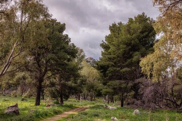 Hiking on Monte Pellegrinon on Sicily in Italy in Spring Europa. Outdoor Sport Activity on a warm cloudy morning