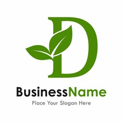 Letter D with leaf vector logo design. Suitable for business, web, nature and design