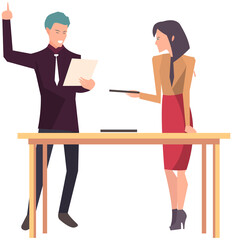 Businesspeople have project strategy planning meeting. Teamwork with business plan, creating new creative project. Meeting to discuss starting business. Colleagues discussing work in entrepreneurship