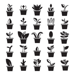 plant in pot and tree icons