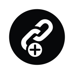 Add link icon. Black vector design.