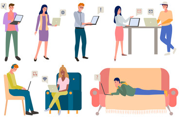 Chatting, communication and sending messages via Internet. People using laptop to chat. Typing on computer keyboard, online home relaxation. Spends time at laptop for communication. Buy, love online