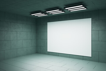Abstract gray grunge concrete interior with light and white mock up banner on wall. 3D Rendering.