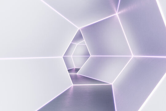 Abstract white futuristic corridor with lights. Spaceship concept. 3D Rendering.