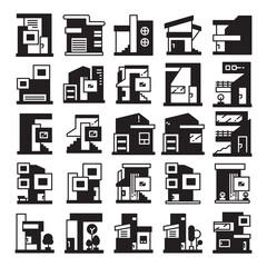 modern building and house, modern architecture design vector set
