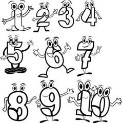 NUMBER COLORING PAGE,NUMBER WITH CARTOON COLORING PAGE