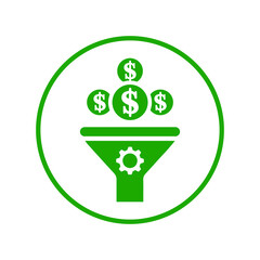 Conversion, rate, filter icon. Green vector sketch.