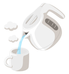 電気ケトルでマグカップにお湯を注ぐ