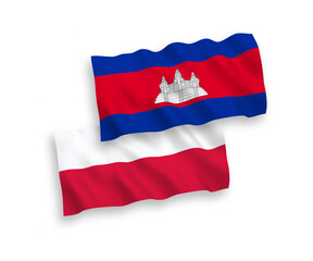 Flags of Kingdom of Cambodia and Poland on a white background