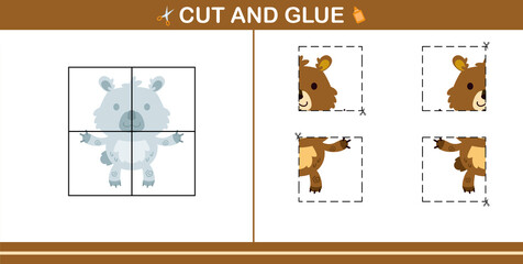 Cut and Glue of cute bear,education game for kids age 5 and 10 Year Old
