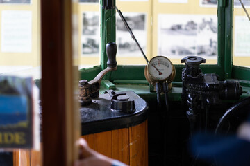 close up of an inside of old tram