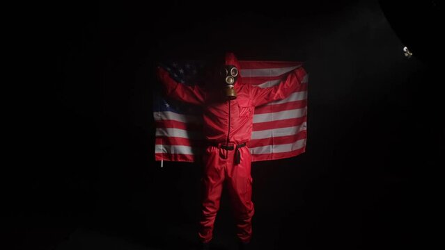 American stalker with a flag on his shoulders