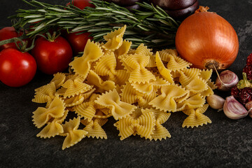 Raw Italian farfalle pasta for cooking