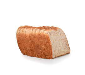 Whole wheat bread slices on white background.