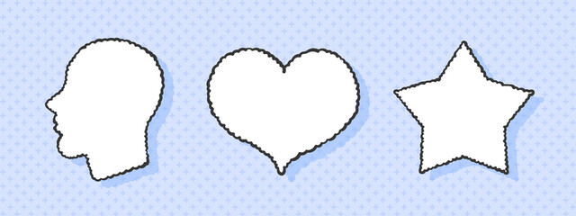 Speech Bubble. Speech bubbles in different shapes in the shape of a heart head and a star. Vector illustration