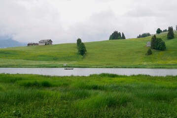 Naklejka premium Alpine mountain lake Schwendisee in Toggenburg. St. Gallen, Switzerland.