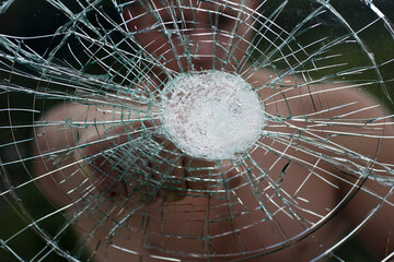 Brutal man power and strong. Ready to fight. Man boxing, strength and power. Fist punch cracked glass.